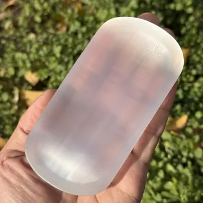 Natural Transparent Selenite Bowl White Demagnetizing Decorative Bowl - Essential Tool for Demagnetization Oval Quartz Ornamen