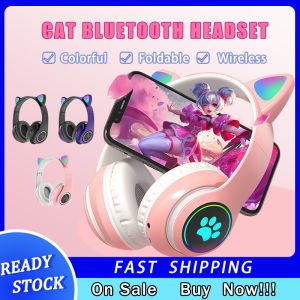 Cat Headphones Wireless Bluetooth Bass Headset Teenager Foldable Cat Ear Headset B39 Earphone Colorful LED with Mic