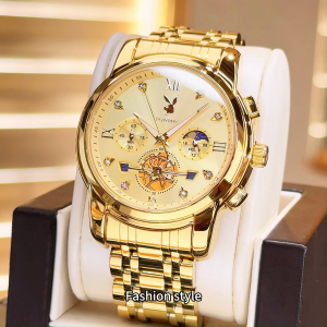 PLAYBOY Watch For Man Waterproof Original 2026 Casual Fashion Stainless Steel Strap Luminous Chronograph With Gift Box Jam Tanggan Lelaki