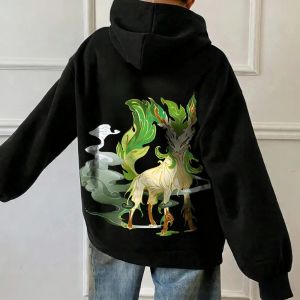 Bandai | Pokémon Game Leafeon Peripheral New Hoodie 2025 Autumn/Winter Womens Street Trend Casual Loose American Hip Hop Sweater Top