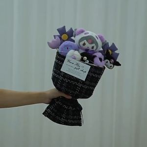 Cute Sanrio Kuromi Bouquet Set Doll Plush Birthday Gift with Bag&Light Post Creative Cute Animal Doll Cartoon Doll Plush Toy Gift 6.1 Children’s Day Gift for Children - Birthday Gift for Girlfriend - Decorative Doll Bouquet