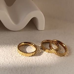 Besfome trang sức tối giản 18K mạ vàng thép không gỉ để thời trang nữ đồ trang sức không bị xỉn màu không gây dị ứng búa Nhẫn