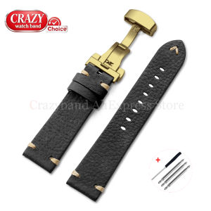 Genuine Cowhide Watch Bands 18 20 22mm Universal Handmade Leather Strap Belt Butterfly Buckle Accessory for Men Replace Bracelet
