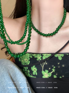 สร้อยคอพร้อมลูกปัดมัลเบอร์รี่สีเขียวใหม่สไตล์จีน เครื่องประดับแฟชั่นสำหรับผู้หญิง โซ่กระดูกไหปลาร้า โซ่คอแบบติดกระดูกไหปลาร้า