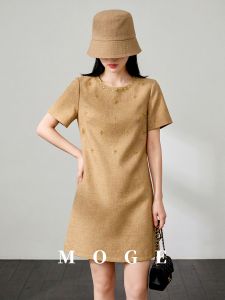 Stylish Heavy Beading Peal Style Round Neck Short Sleeve Dress