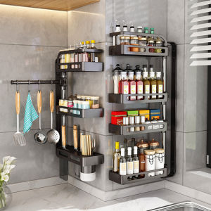 Multi-Functional Rotating Kitchen Spice Rack Wall Mounted Storage Shelf Nordic Style Metal Material Three Four Five Layers Organizer