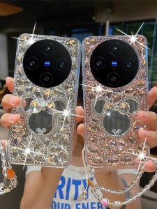 Luxury Rhinestone Full Cover Mirror Phone Case for VivoX100 iQOOZ9Turbo Cartoon iQOONeo10 Anti-Fall Protection Shell