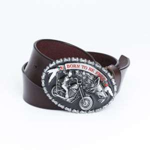 Mens Western Style Leather Belt with Large Head Motorcycle Wolf Head Buckle Hip Hop Style Belt for Jeans Casual Fashion