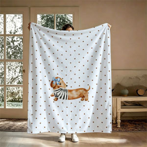 BILIBILI | Dachshund Bow Dots Blue Flannel Blanket Perfect for Sofa Office Bed Travel Sleep Read Relax Camping Four Season Use