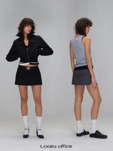 Loala Office Low Waist Side Open Design Mini Skirt Pants Casual Straight Leg Pants Polyester Blend Comfortable Fit for Women