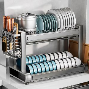 Kitchen Countertop Multi-Function Bowl Plate Storage Rack Dish Draining Shelf Utensil Storage Metal Material Nordic Style
