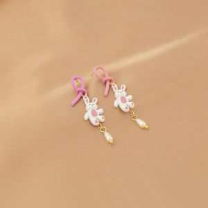 Pink Ribbon Knot Rabbit Pearl Earrings Sweet Cute Girl Heart No Piercing Ear Clip Women Fashion Jewelry Accessories