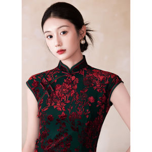 Chinese Retro Shanghai Style High-End Elegant Red Cheongsam