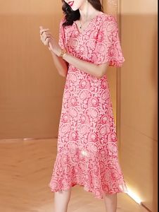 LKK dress floral dress pantai dress korean dress pink wanita dress pesta