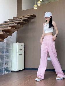 Pink Loose-fit Summer Pants For Ladies Cool and Breathable Textured and Relaxed Look Sun Protection