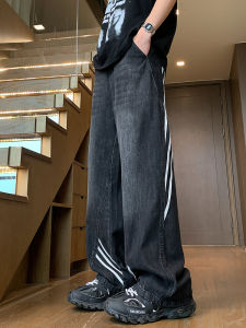 กางเกงยีนส์ทรงหลวมขาตรงสำหรับผู้ชาย กางเกงขายาวทรงหลวมสบาย ๆ ทรงหลวม ทรงหลวม กางเกงยีนส์ทรงหลวม