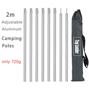 Adjustable 2m Pole Rod Tarp Tent Aluminum Alloy Lighweight Camping Pole Thicken Rack Stick Rod Outdoor Camping Lightweight Canopy Awning Support Poles