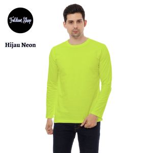 Kaos Polos Pria Oneck Lengan Panjang Bahan Katun Combed 30s Warna Hijau Neon