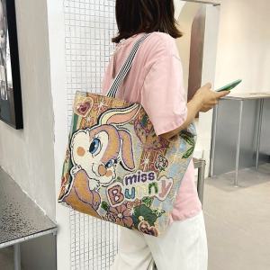 Fashionable Canvas Tote Bag Womens Handbag Cartoon Travel Shoulder Bag Commuting Shopping Bag Lazy Style Soft Cotton Liner