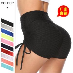 Summer Yoga Shorts Womens Pure Color Bubble Three-Quarter Length Honey-Peach Butt Sportswear Moisture Wicking Fitness Clothing