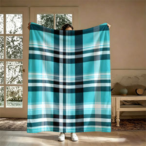 Potdemiel | Teal Blue Checkered Plaid Flannel Blanket Soft Warm Christmas Halloween Blanket for Lightweight Cozy Room Home Decor Gifts