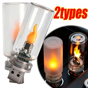 2PCS LED Flame Type Night Light Clear Glass/Frosted Glass Flickering Candle DIY Home Atmosphere Lighting 5V Flash Candles Light Bulb