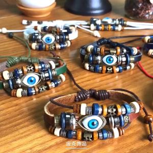 SINRANSINYA丨Vòng Bracelet-Cross-Border trang sức thời trang New beading Vòng tay da bò cho mắt kéo có thể điều chỉnh vài Vòng đeo tay bằng da