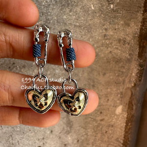 Creative Korean Japanese Heart Shaped Back Stitch Design Earrings Sweet Cool Fashion Jewelry Alloy Silver Gold Plated Ear Studs