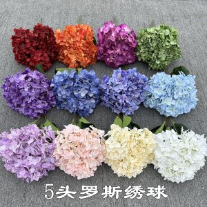 Wedding Celebration Silk Rose Artificial Flowers 5-Headed Embroidered Ball Purple Oil Painting Ball Road Guide Flowers Wall Decor