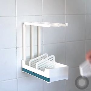 ของใช้ในห้องครัว อุปกรจัดเก็บชั้นวางของและเก็บอ่างล้างจานพร้อมถาดรองน้ำ สำหรับห้องครัว ไม่ต้องเจาะผนัง วัสดุ ABS ขนาด 23.5x11x24.5cm