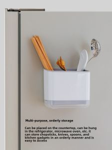 Magnetic Suction Chopsticks Holder Refrigerator Side Magnetic Suction Storage Box Strong Kitchen Tools Tableware Magnet Hook Punch-Free