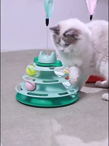 BABYPET รางบอลแมว ทาวเวอร์ 4 ชั้น ของเล่นแมว รางบอล4ชั้น ของเล่นน้องแมว Cat toy มีที่เสียบไม้ตกแมว