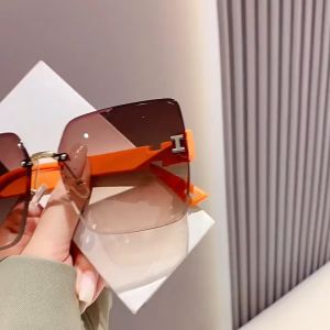 Large frame Slim sunglasses Fashion rimless cut edge sunglasses two-tone Gradient glasses