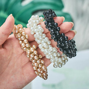 【♡Lovely girls house♡】Rope Scrunchie Ponytail Holder Pearl Beads Elastic Hair Bands Hair Ties for Women