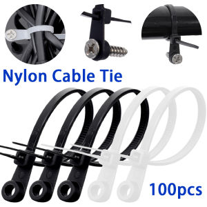 100Pcs Screw Hole Nylon Cable Ties Multipurpose Heavy Duty Adjustable Self-locking Cord Ties Organizer Straps DIY Fastening Loop