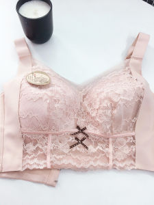 Adjustable Floral Bra with Double Butterfly Knots Gathered U-Shape Back Four Rows of Buckles Youth Womens Fixed Strap Bra