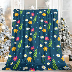 Beast Kingdom | Navy Pink Daisy Grid Extra Soft Comfortable Thanksgiving Warm Blanket Great for Dorm Room College Students Essentials