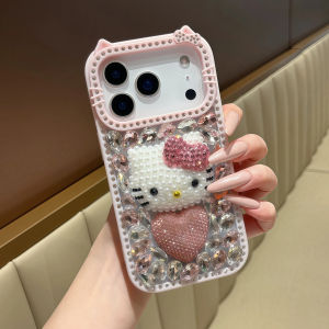 Sanrio | Fashion Glitter Diamond Hello Kitty Heart Phone Case For iPhone 17 16 15 14 13 Pro Max Plus 17 Pro Girl Phone Case with Lanyard