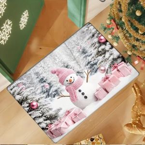 Thảm Chùi Chân Hình Người Tuyết Giáng Sinh VIKAMA Mũ Dệt Kim Màu Hồng Thảm Chống Trượt Thảm Lối Vào Giáng Sinh Dễ Thương Cho Cửa Trước Sử Dụng Ngoài Trời Trong Nhà