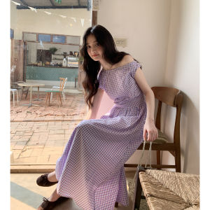 Mixd | Plaid Off-shoulder Summer Long Dress