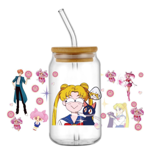 Bandai | Hotsale Cartoon Cute Sailor Moon Popular Anime 16oz UV DTF 3D Transfer Sticker Wrap Decals For Glass Can Cup Craft DIY Creative