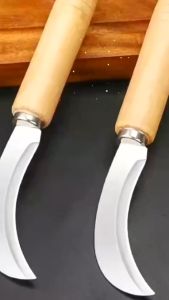 Nipiin Stainless Steel Curved Knife Wooden Handle Sickle Banana Knife Peeler Fruit Knife