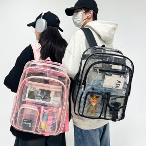 Large Capacity Transparent PVC Backpack Student Bookbag Dual Shoulder Bag Casual Style for School And Travel Use