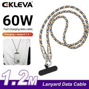 EKLEVA 60W USB-C to Type-C Fast Charging Cable With Lanyard 1.2M/47.24In Color Data Cable Compatible With Mobile Phone and Laptops