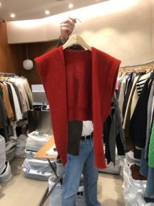 เสื้อคลุมยาวแขนยาวสีแดงสไตล์เกาหลี ผ้าถัก อบอุ่น แฟชั่นฤดูใบไม้ร่วง ฤดูหนาว เสื้อคลุมไหล่ เสื้อคลุมผู้หญิง เสื้อคลุมผู้หญิง