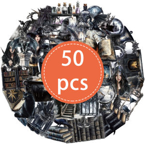 50PCS Magic Witch Stickers Pack PET Transparent Gothic Magic Planet Stickers for Laptop Phone Water Bottle Kindle Scrapbooking