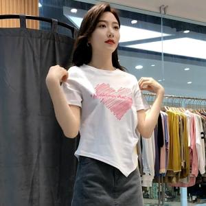 Elegant Korean Style Womens T-shirt Cotton Letter Print Casual Fashion Top Summer Short Sleeve round Neck Regular Fit