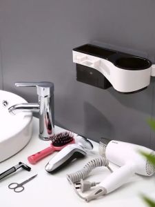 【Ready Stock】Multifunction Hair Dryer Rack Holder Toilet Bathroom Pebagai Guna Pengering Rambut Rak卫生间吹风机免打孔厕所置物架洗发水用品