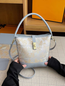 Handcrafted DIY Bucket Bag Material Hand Sewing Crossbody Bag Water Resistant Soft PU Leather Floral Embroidery for Young Adults