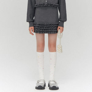 LOVESASAKIDS | Girls Wooden Ears and Batwing Sleeve Knit Cardigan Flared Waist Layered Skirt